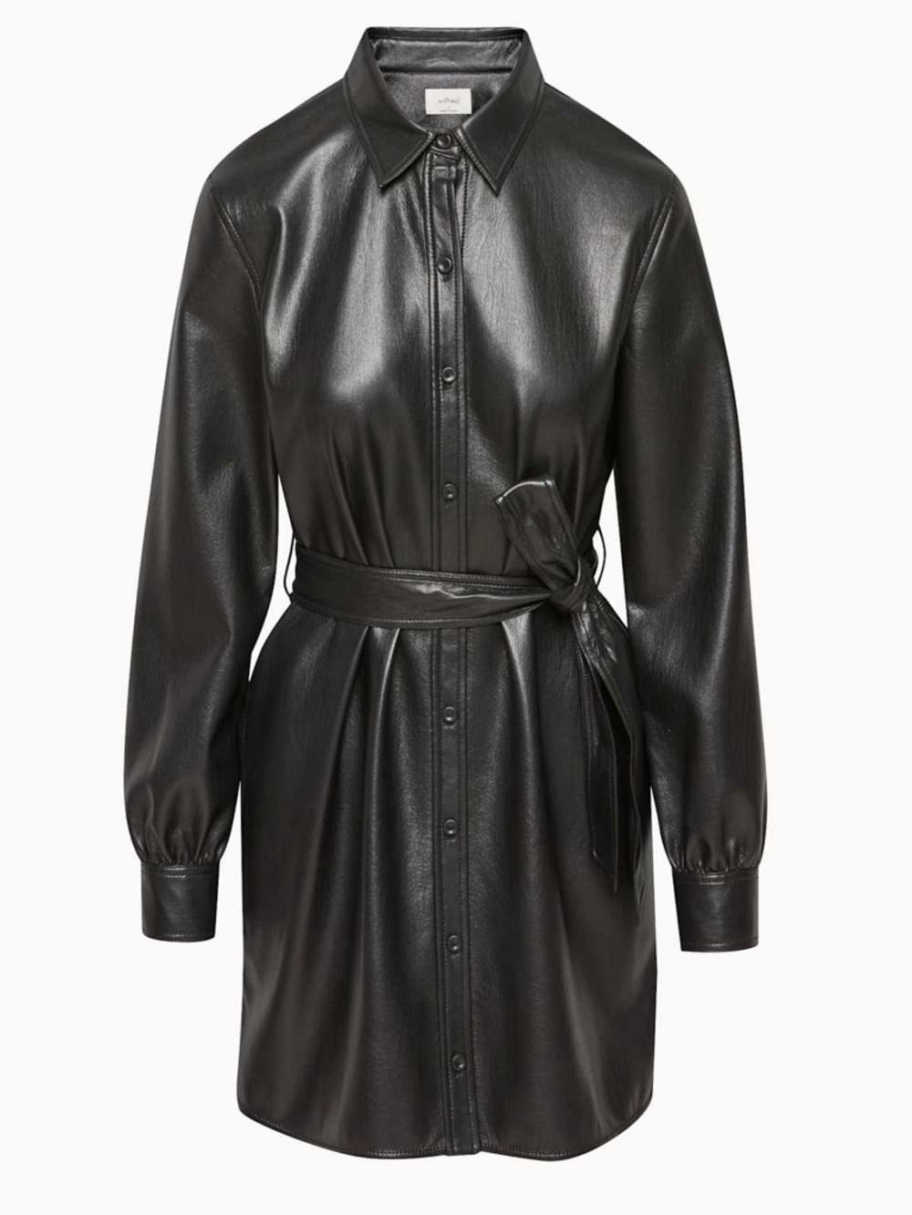 Wilfred Caroline Black Faux Leather Shirt Dress Jacket with Tie Belt